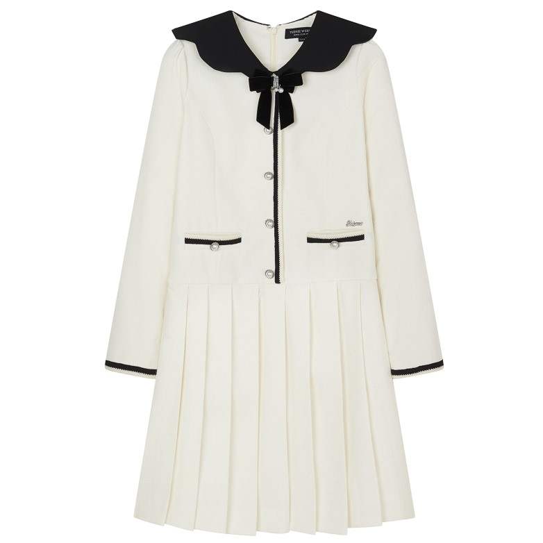 Teenie Weenie Long Sleeved Dresses Women's Ivory White Lapel Moderate Short