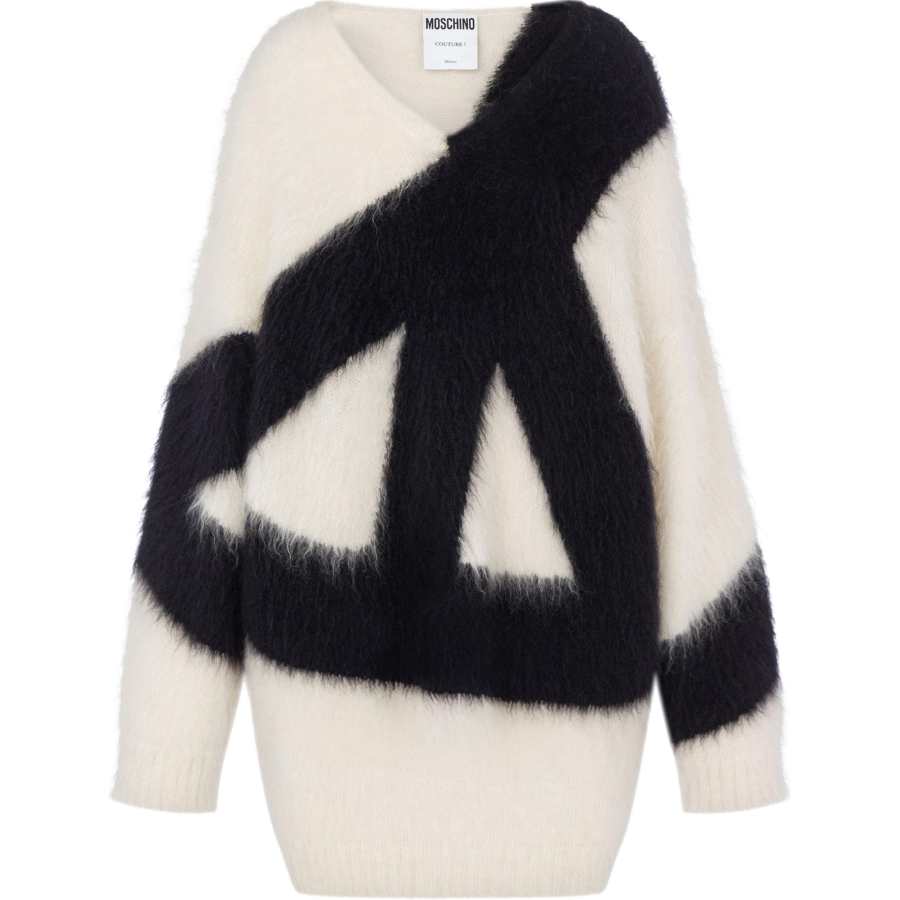 MOSCHINO V neck Virgin Wool mohair Blend Dress
