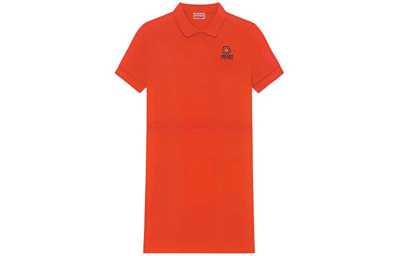 KENZO Short Sleeved Dresses Women's Orange Polo Collar Moderate Mid Length