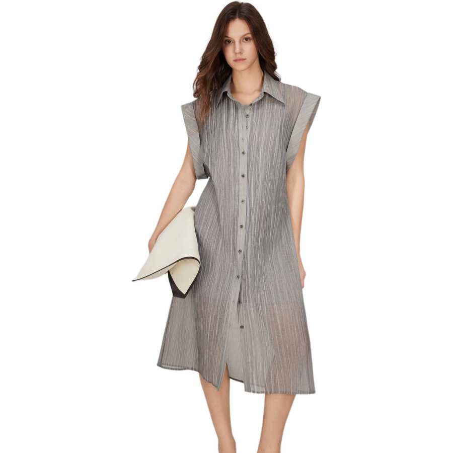 ELLE Sleeveless Dress Women's Medium Gray
