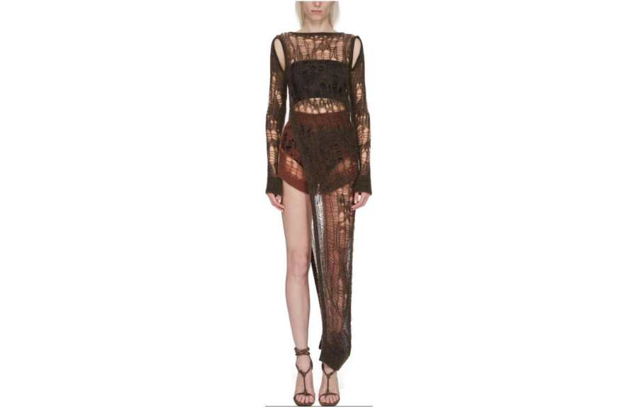 RICK OWENS RICK OWENS/RO Wens Easy Long Top Cape Long Sleeved Dress Women's Dark Color