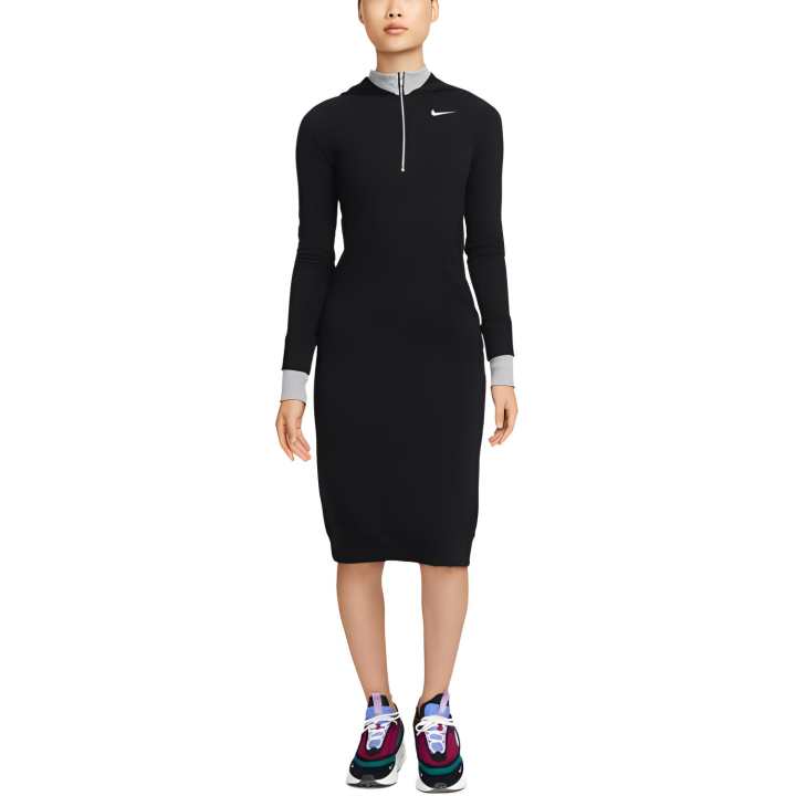 Nike Nike Long Sleeved Dresses Women's Black/Toned Dark Gray/Dark Smoke Gray/Sail White Hooded Moderate Mid Length