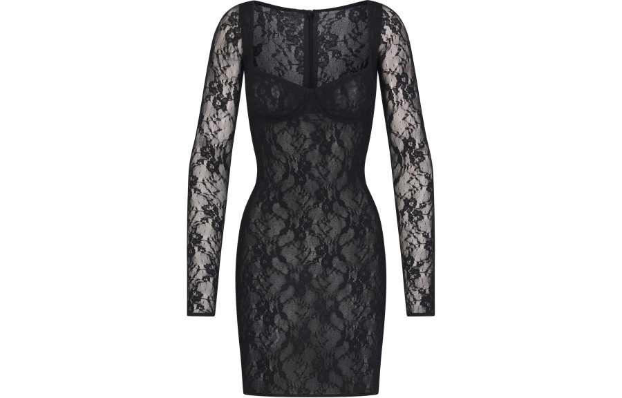 Skims STRETCH LACE LINED LONG SLEEVE UNDERWIRE DRESS Long Sleeved Dress Women's ONYX/Onyx
