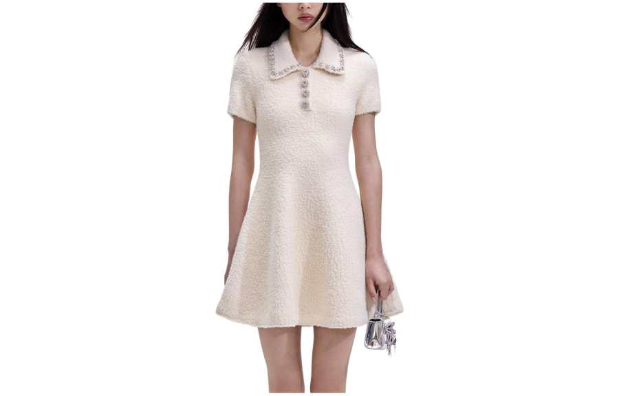 Self-portrait Self portrait Short Sleeved Dress Women's Ivory White