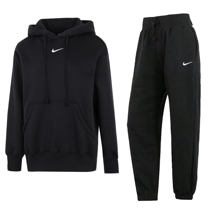 Nike Nike Casual Skin Friendly Soft Fleece Lined Thermal Pants Sweatshirt Set Women's Black
