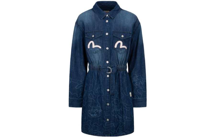 EVISU Long Sleeved Dress Women's Denim Blue