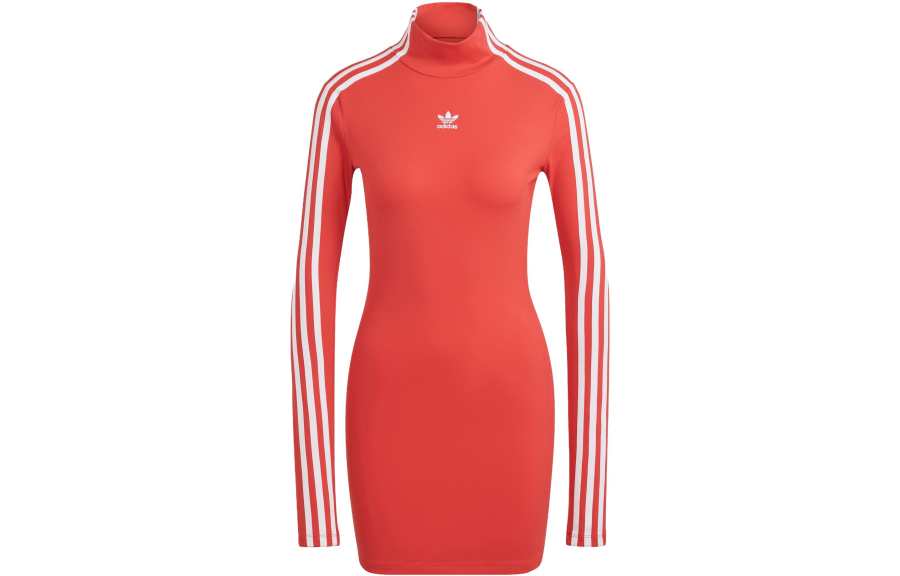 Adidas Originals Hot Girl Collection Long Sleeved Dresses Women's Red Turtleneck Moderate Short