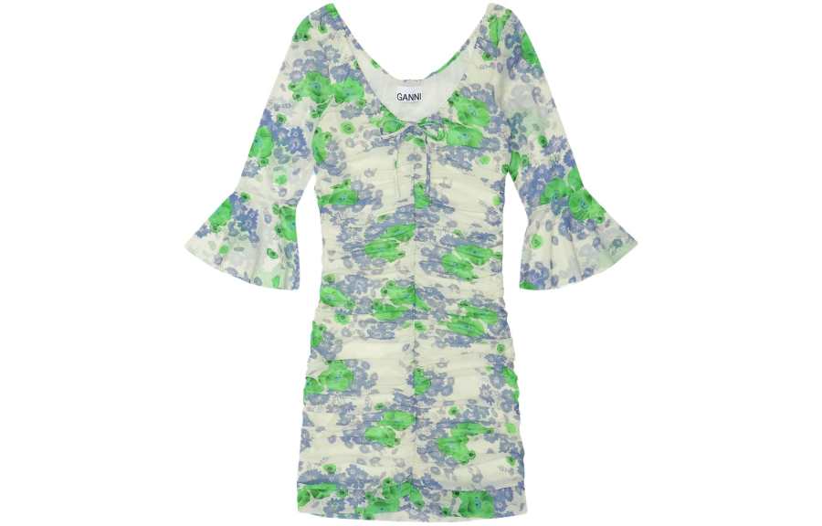 Ganni floral-print ruched minidress