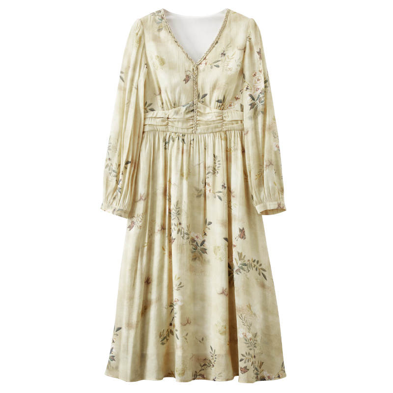XIANGYING Long Sleeved Dress Women's Fruit Green