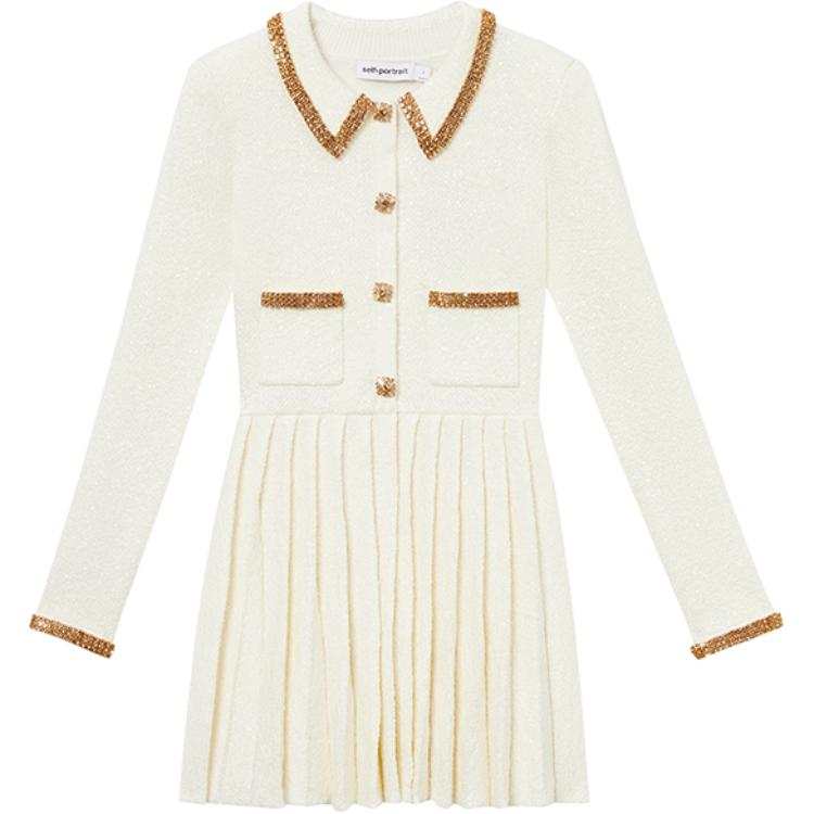 Self-portrait Self portrait Long Sleeved Dress Women's Ivory White