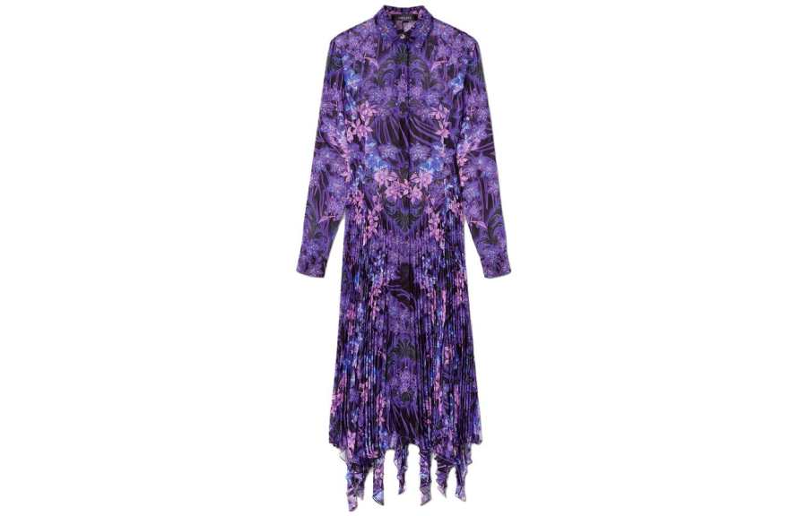 VERSACE Orchid Barocco-print Pleated Shirtdress