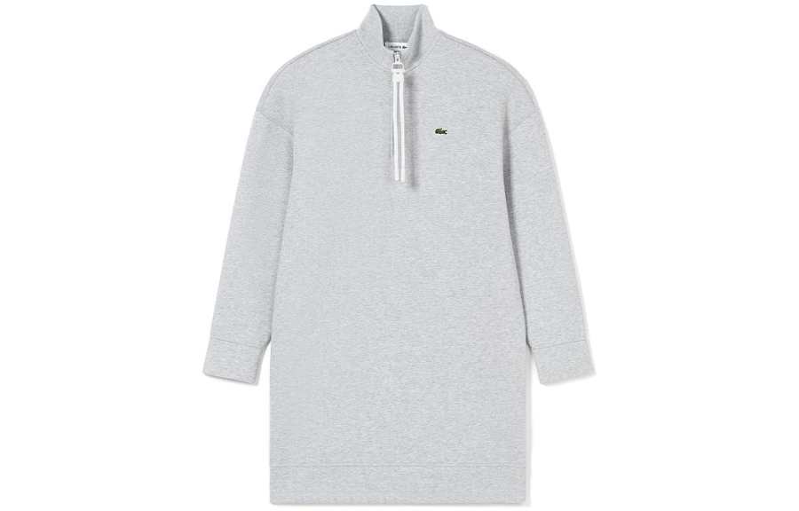LACOSTE Long Sleeved Dresses Women's Silver Gray Stand Collar Moderate Mid Length