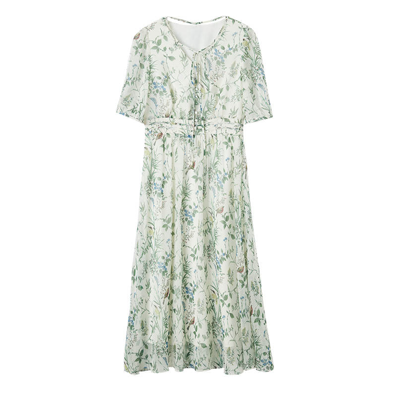 XIANGYING Short Sleeved Dress Women's Green