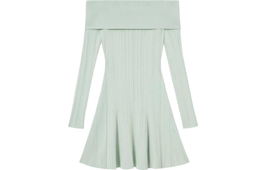 Self-portrait Self Portrait Long Sleeved Dresses Women's Mint Green Boat Neck Moderate Short