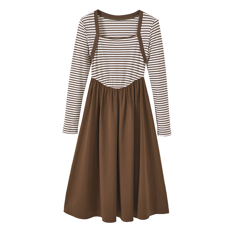 XIANGYING Long Sleeved Dress Women's Milk Coffee