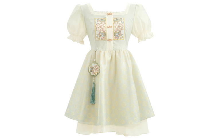 SNBL Short Sleeved Dresses Women's Green Square Collar Moderate Mid Length