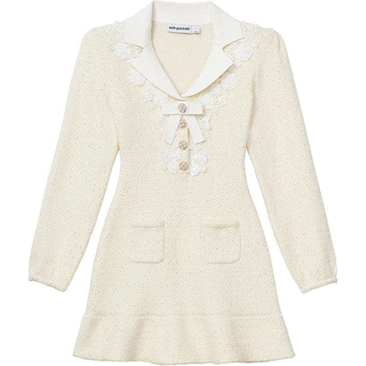 Self-portrait Self portrait Long Sleeved Dress Women's Ivory White