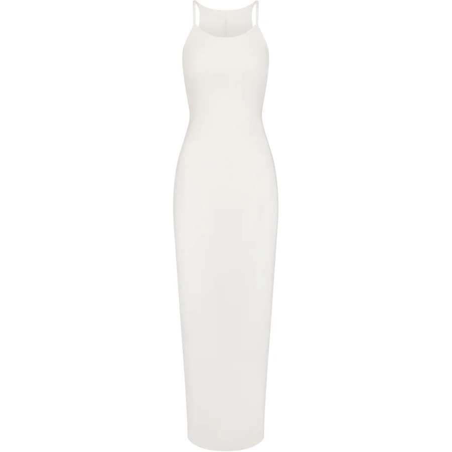 Skims SS24 COTTON RIB LONG CAMI DRESS Slip Dress Women's Marble/Marble