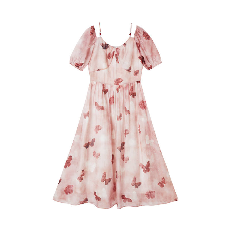XIANGYING Short Sleeved Dress Women's Pink
