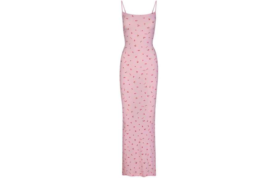 skims SOFT LOUNGE LONG SLIP DRESS CHERRY BLOSSOM PRINT