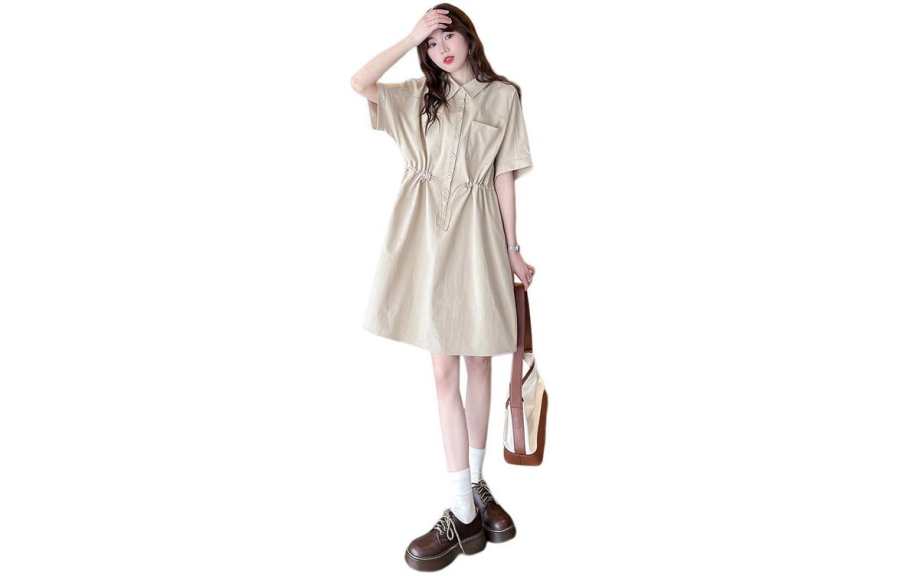 Tonlion Short Sleeved Dress Women's Light Khaki