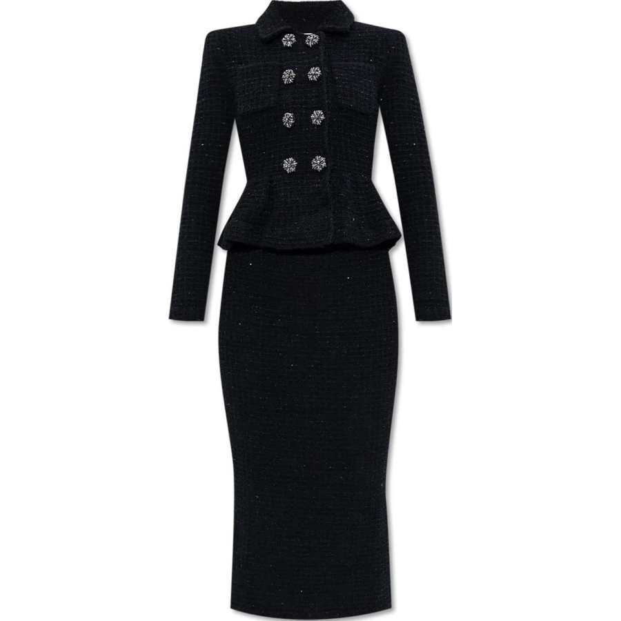 Self-portrait Textured Knitted Peplum Midi Dress