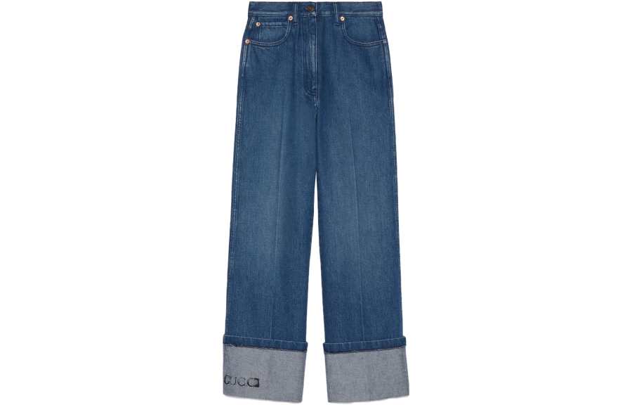 GUCCI Logo Printed Wide Leg Jeans