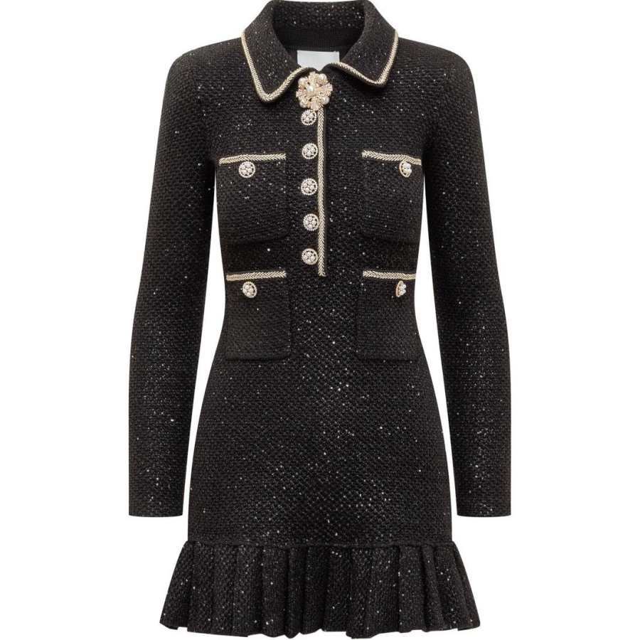 Self-portrait Self Portrait Long Sleeved Dresses Women's Black Lapel Moderate Short