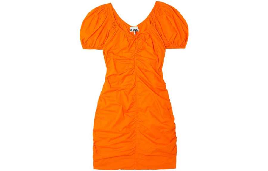 GANNI Short Sleeved Dresses Women's Orange Moderate