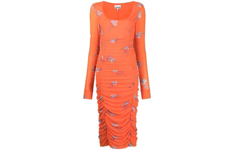 GANNI SS23 Long Sleeved Dress Women's Orange