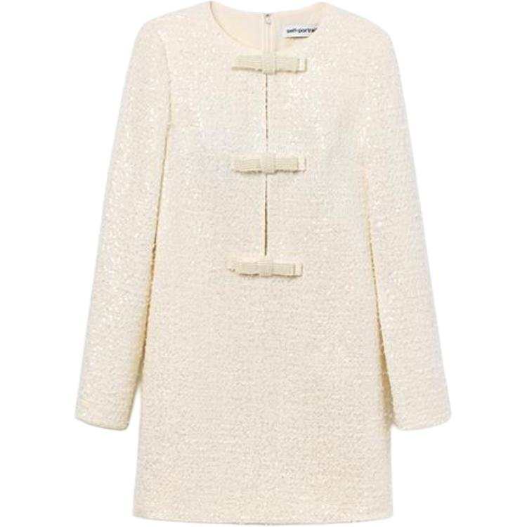 Self-portrait Self portrait Long Sleeved Dress Women's Ivory White