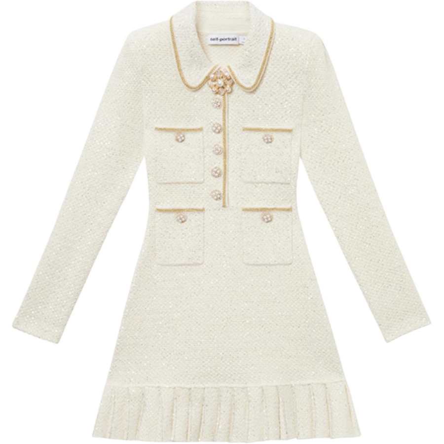 Self-portrait Self portrait Long Sleeved Dress Women's Ivory White
