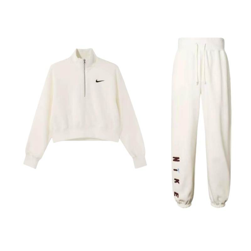 Nike Nike Sportswear Phoenix Fleece Solid Color Logo Top Fleece Lined Casual Knitted Fabric Sports Pants Sweatshirt Set