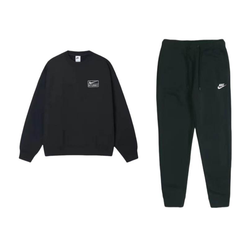Nike Nike Stussy Collaboration SS23 Logo Print Crew Neck Long Sleeved Fleece Lined Brushed Sports Pants Sweatshirt Set