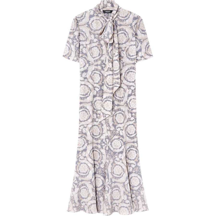 VERSACE Barocco Lavallière Scarf-Detailed Midi Dress