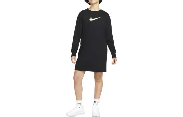 Nike Nike Long Sleeved Dresses Women's Black Crew Neck Moderate Mid Length