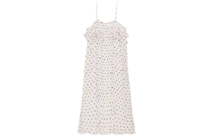 GANNI Monogram Printed Pleated Ruffled Midi Dress
