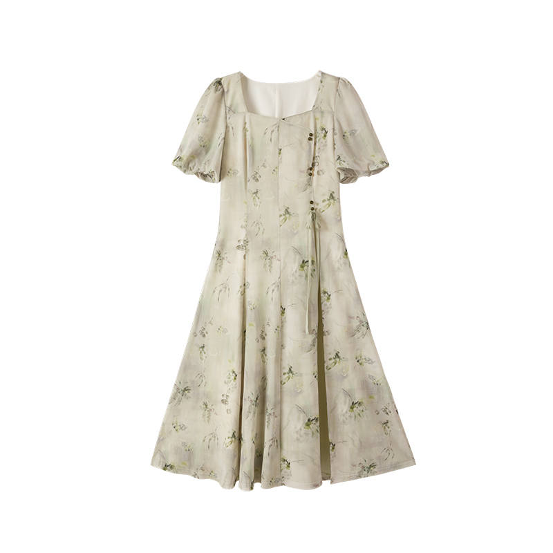 XIANGYING Short Sleeved Dress Women's Fruit Green