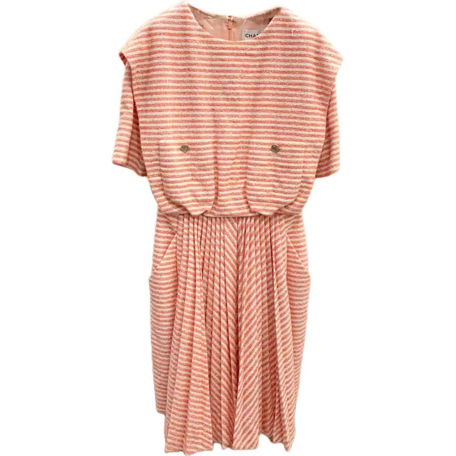 CHANEL Short Sleeved Dress Women's Pink White