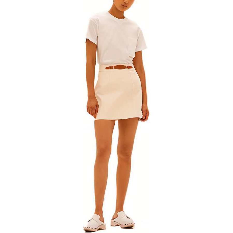 HERMES Leather Short Skirts Women's White Moderate Short A Line Skirt