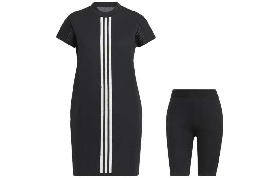 Adidas Adidas Short Sleeved Dresses Women's Set Black Crew Neck Moderate Mid Length