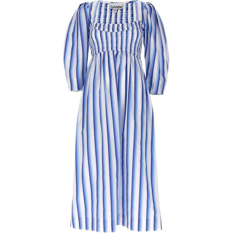 GANNI Sweetheart Neck Striped Midi Dress