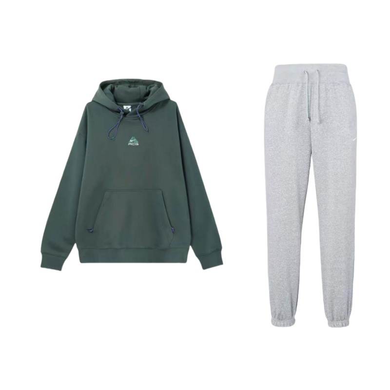 Nike Nike ACG Logo Letter Embroidery Fleece Sports Hooded Long Sleeved Fleece Lined Knitted Fabric Pants Sweatshirt Set
