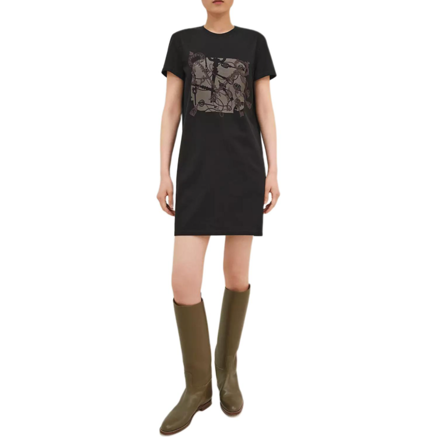 HERMES Short Sleeved Dress Women's Black