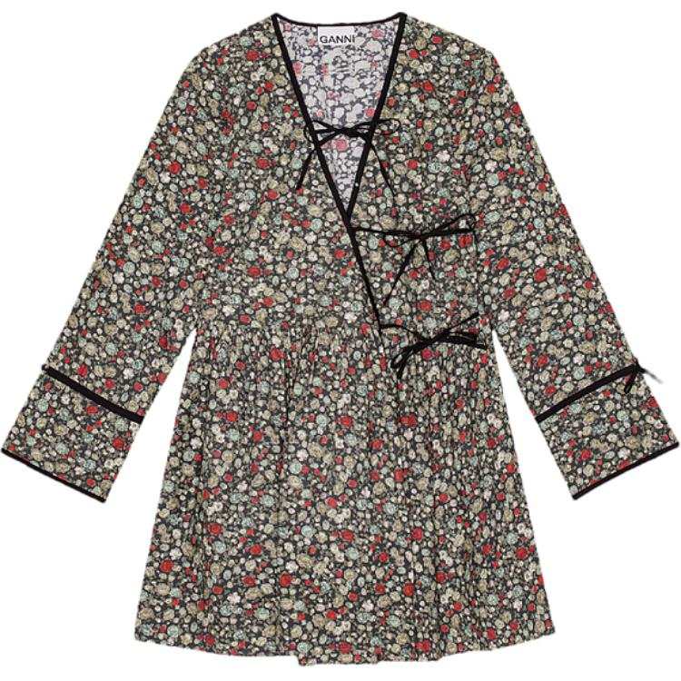 GANNI Tie detail Floral print Mini Dress