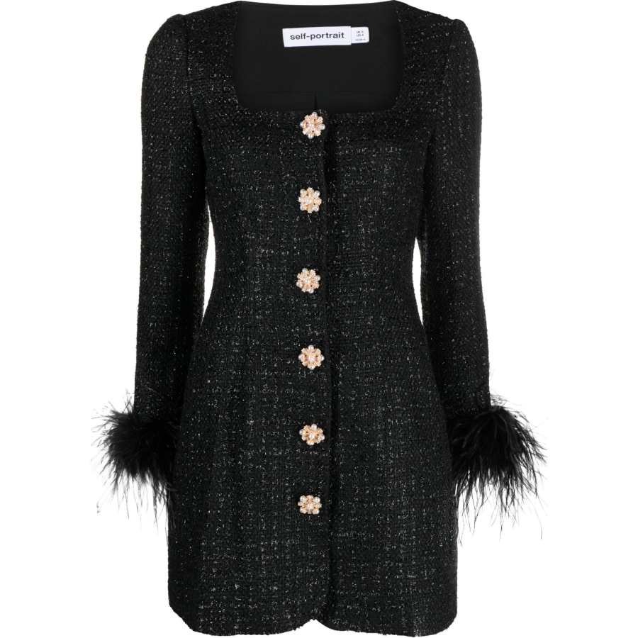 Self-portrait feather-detailed bouclé minidress