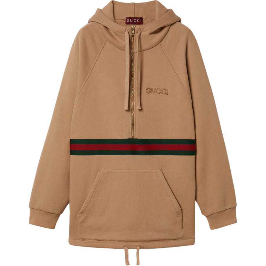 GUCCI GUCCI Jersey Quarter Zip Drawstring Sweatshirt Dress