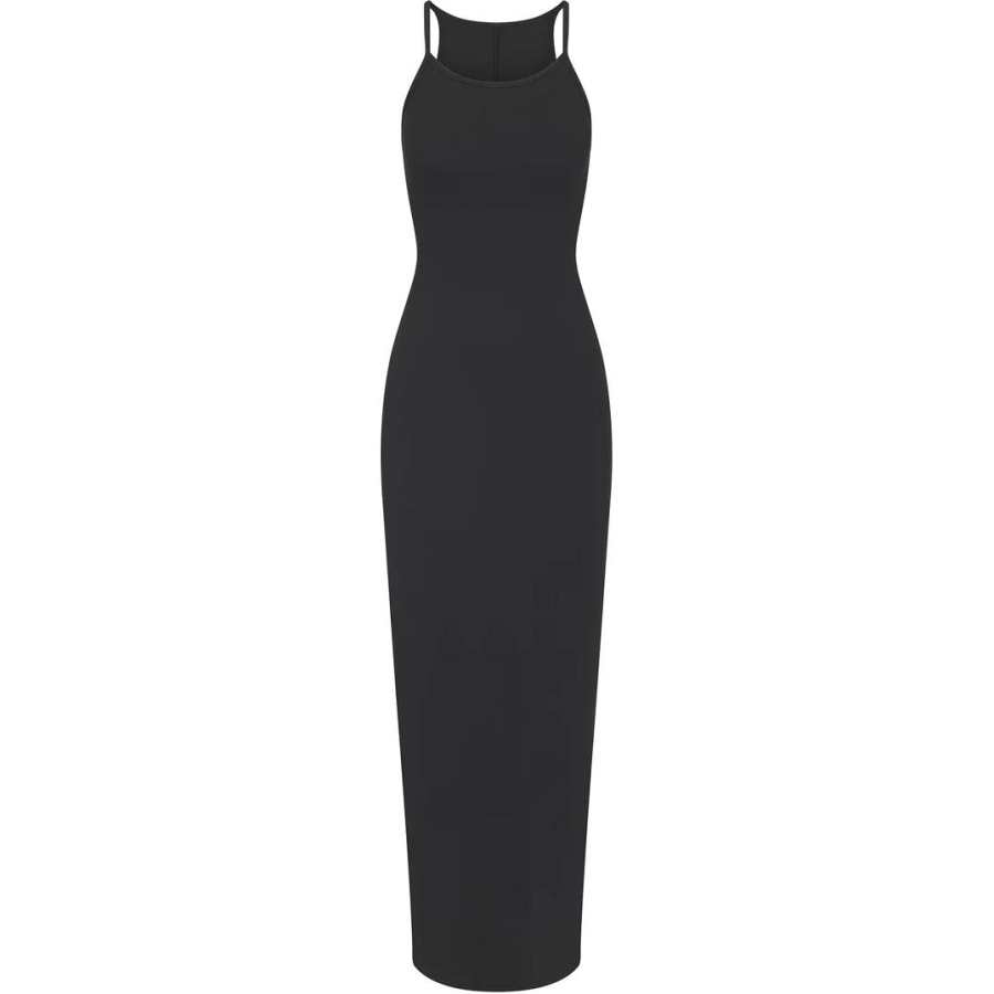 Skims SS24 COTTON RIB LONG CAMI DRESS Slip Dress Women's SOOT/Coal Gray