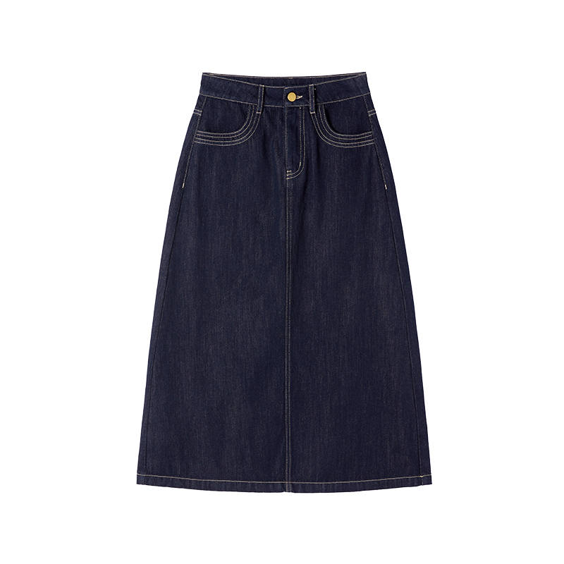XIANGYING Denim Long Skirt Women's Navy Blue