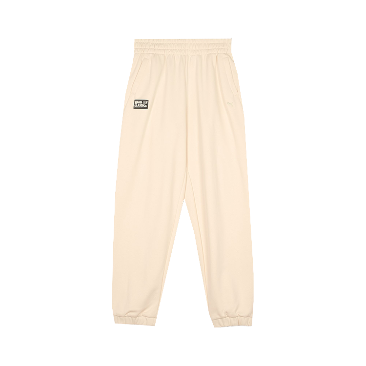 PUMA CLASSICS Fleece Lined Thermal Loose Fit Elastic Cuff Knitted Sweatpants Women's Almond Candy